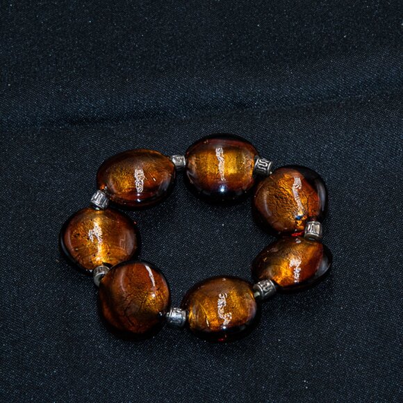 Dark Bronze Flattened Murano Glass Bead Stretch Bracelet - Picture 1 of 2